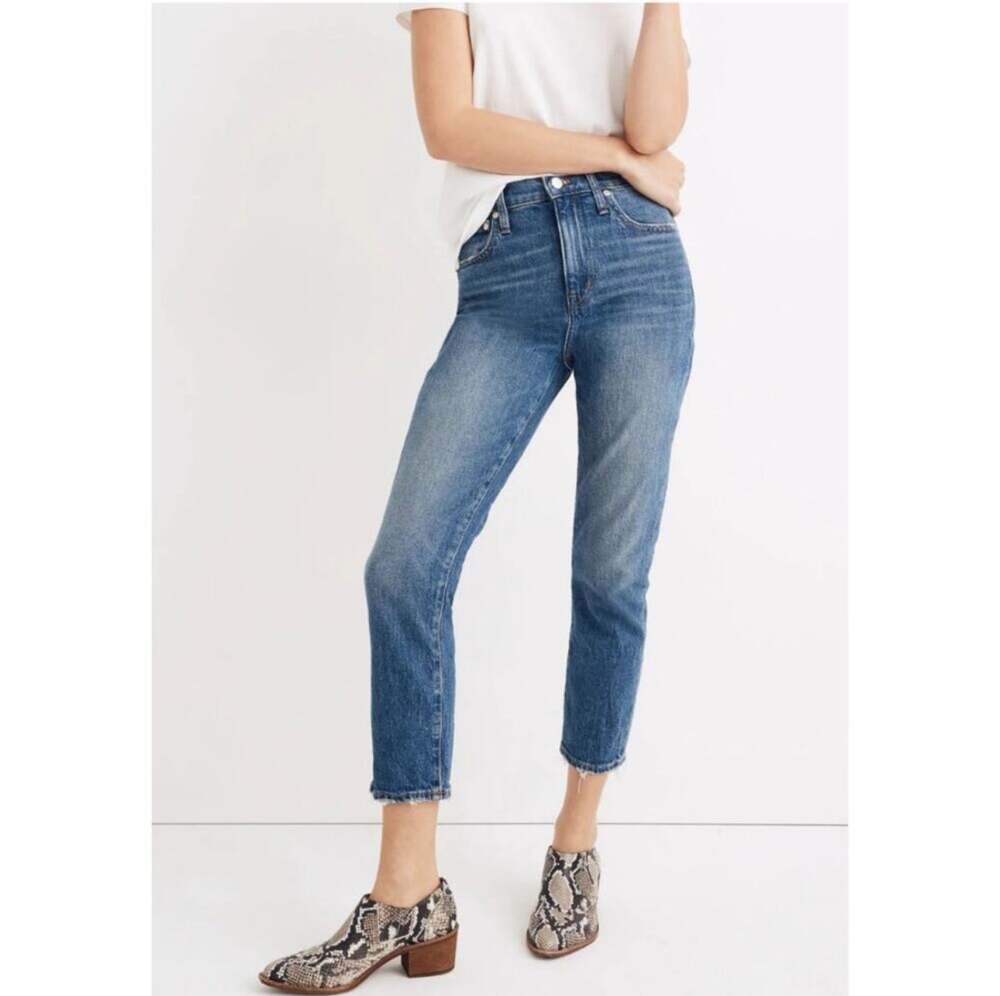 Madewell Jeans Womens 27 Blue High Rise Slim Boyjean Lavern Wash Raw Hem Casual